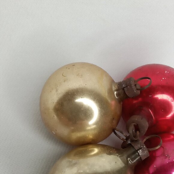 MCM Christmas Ornament Set Of 4 Feather Tree Gold & Pink Glass Shiny Brite 1950s - Picture 7 of 9